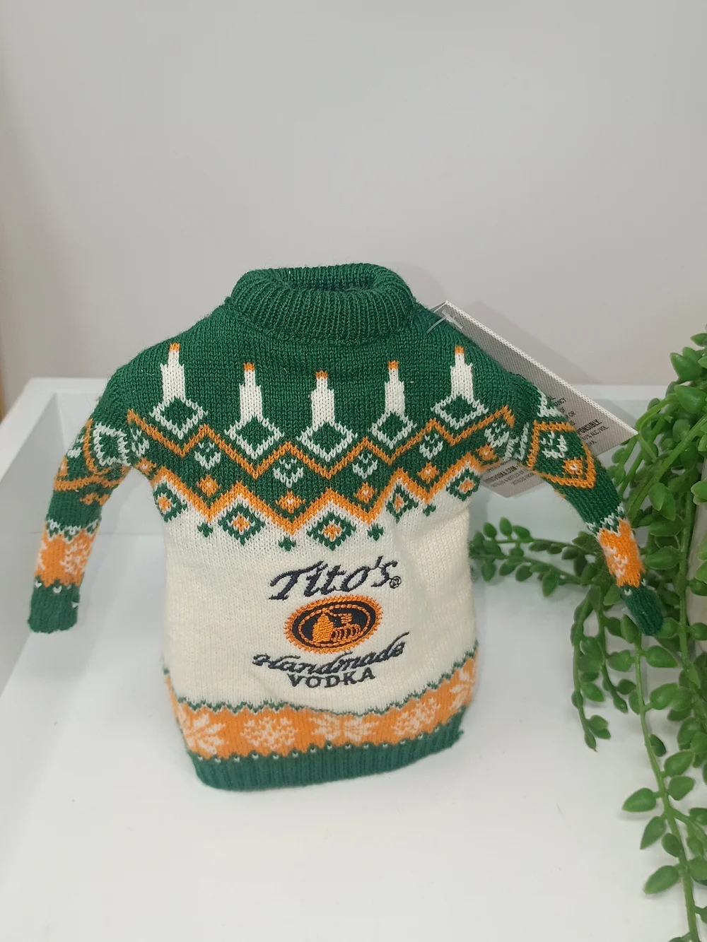 Tito's Green & Cream Knit Bottle Sweater